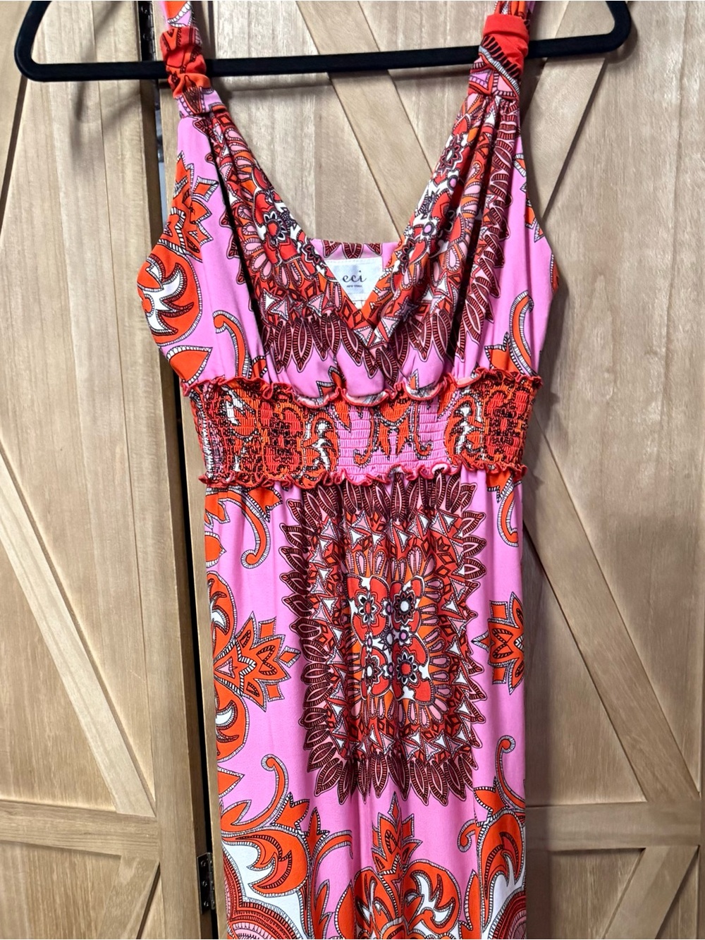 Eci Size 4 Dress Like New Bright Pink & Orange Printed Maxi Dress